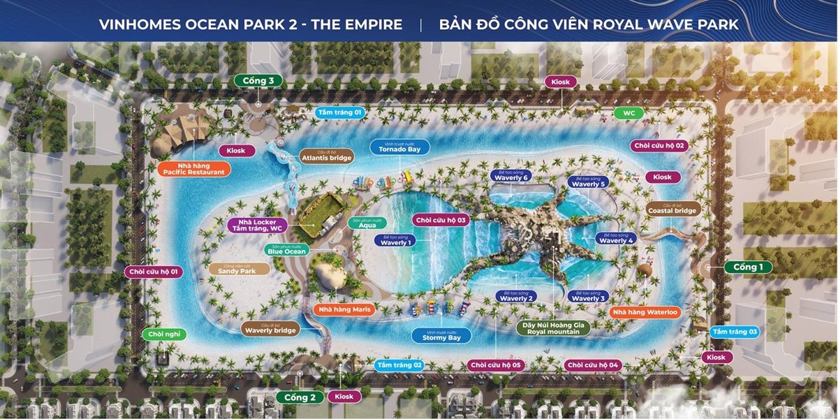 Mặt bằng bố trí tiện ích hồ tạo sóng Royal Wave Park